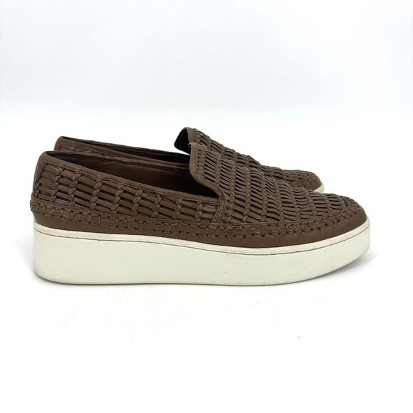 Vince Stafford Woven Leather Almond Toe Platform Slip-On Sneakers Brown Tan 8 - Picture 5 of 10